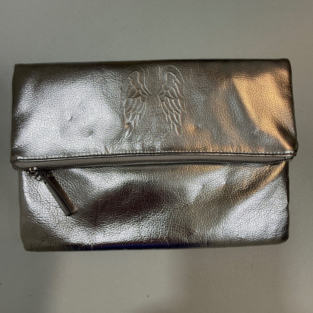 Victorias Secret Womens Angel Clutch OS Silver Metallic Foldover Zip Y2K Glam